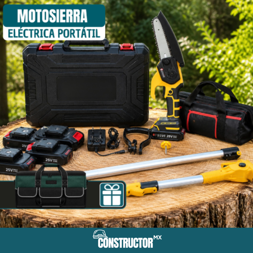 Motosierra Eléctrica Portátil con 4 Baterías Bivolt + REGALO: Bolsa de Herramientas Multiuso - Comprá 1 y Llevá 2